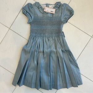 Maisonette Astrid French Silk Smocked Dress, Azur Sizes (8T-7T)